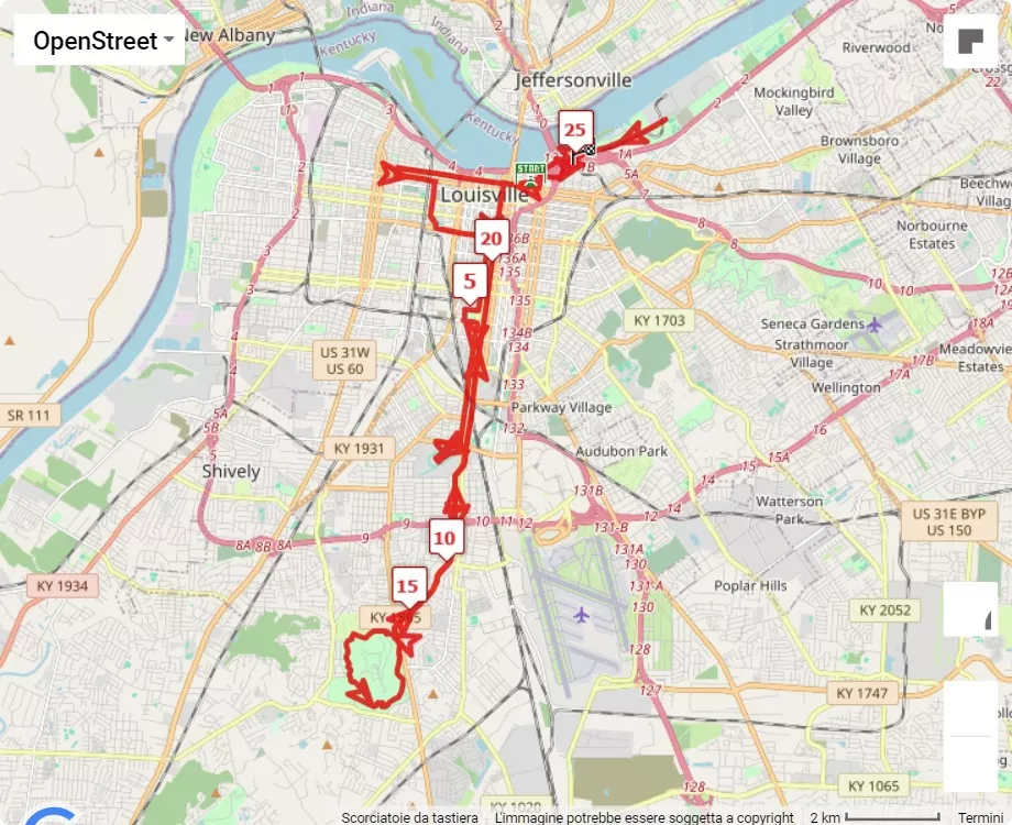 Kentucky Derby Festival mini & Marathon, mappa percorso gara 42.195 km