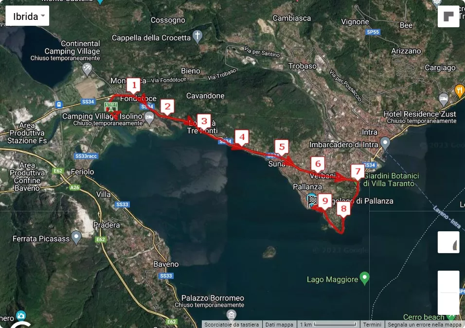 15° Lago Maggiore Half Marathon, 10 km race course map