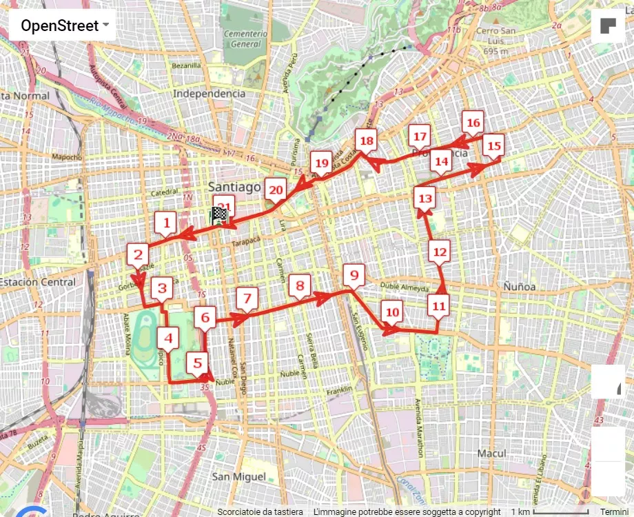 Maratón de Santiago, 21.0975 km race course map