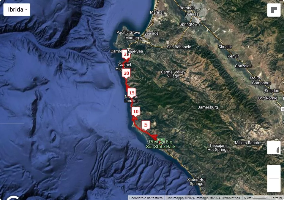 mappa percorso di gara Big Sur Internation Marathon 2024