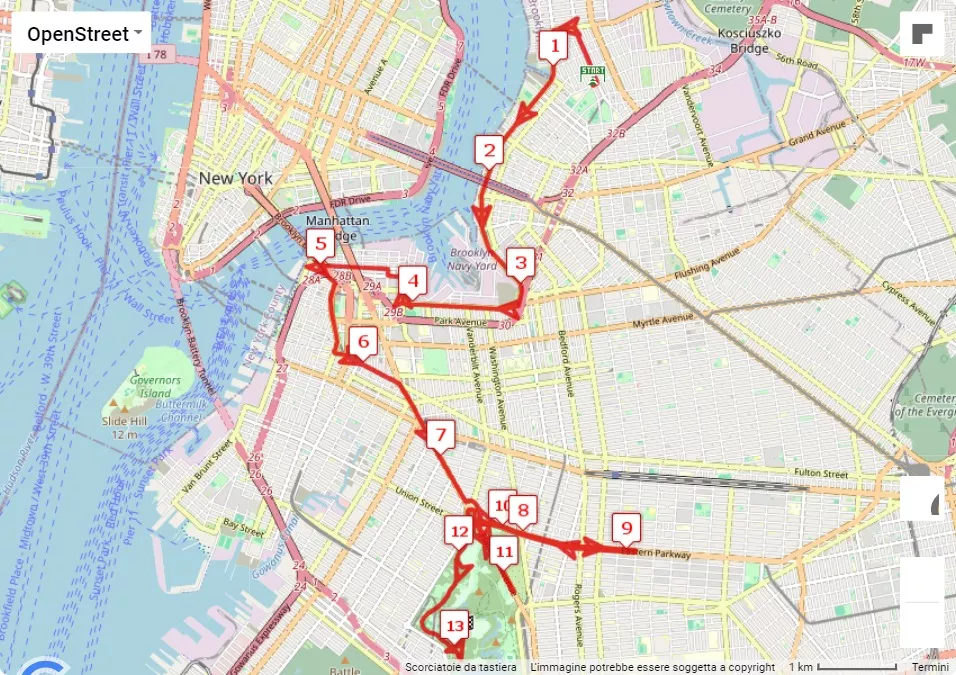 mappa percorso di gara NYCRUNS Brooklyn Half Marathon