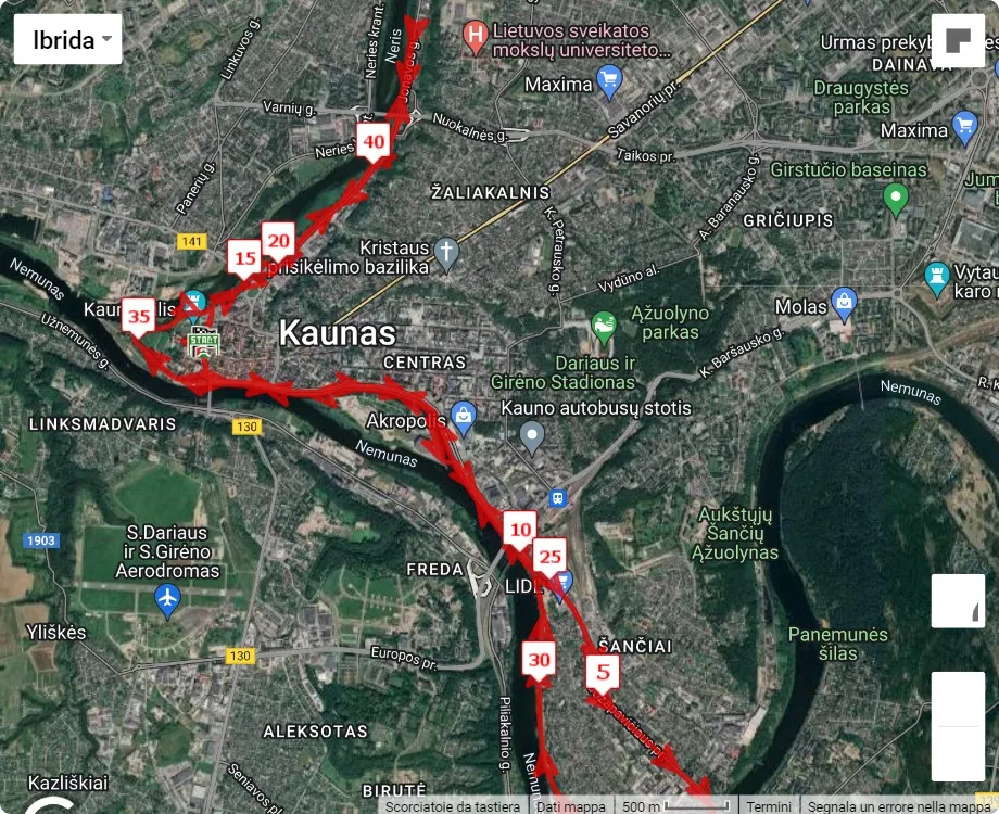 Kaunas Marathon 2024, 42.195 km race course map