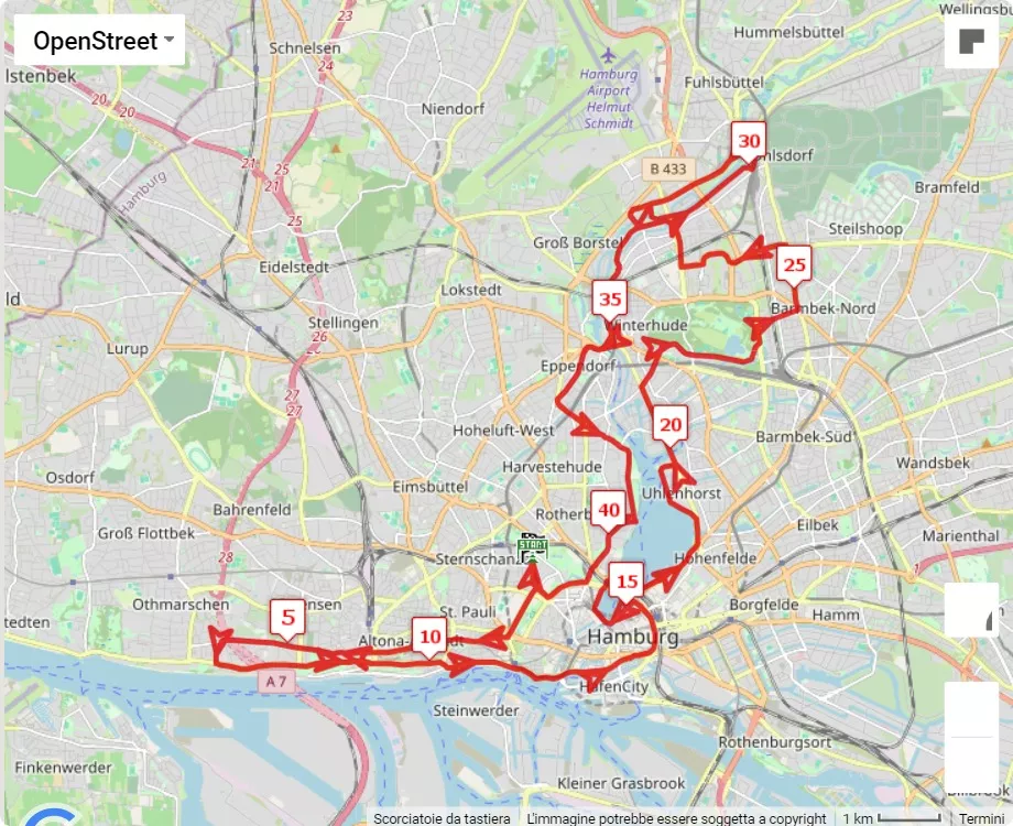 mappa percorso di gara Haspa Marathon Hamburg
