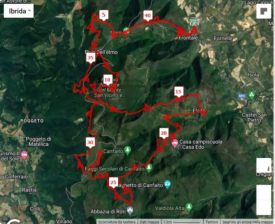 4° San Vicino Marathon Trail, mappa percorso gara 43 km