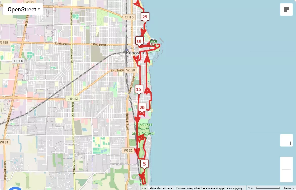 Wisconsin Marathon, 42.195 km race course map
