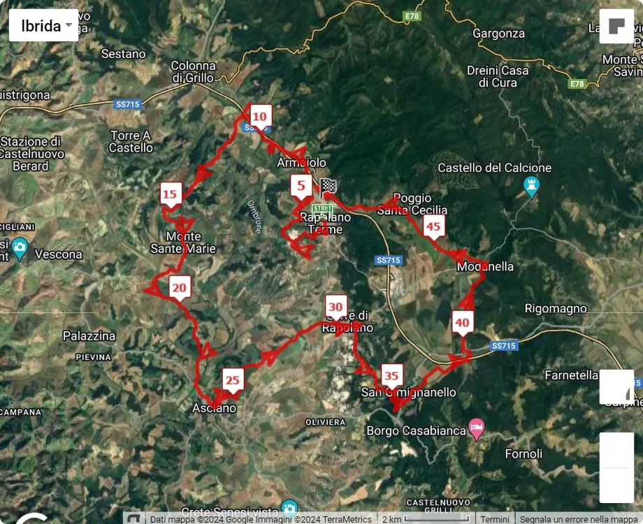 Crete Senesi Ultramarathon 2024 -  2ª edizione, mappa percorso gara 50 km