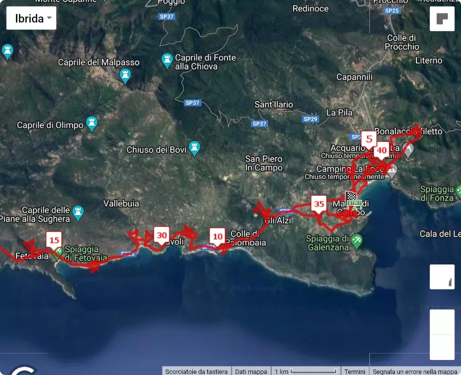 mappa percorso di gara 8° Maratona dell'Isola d'Elba