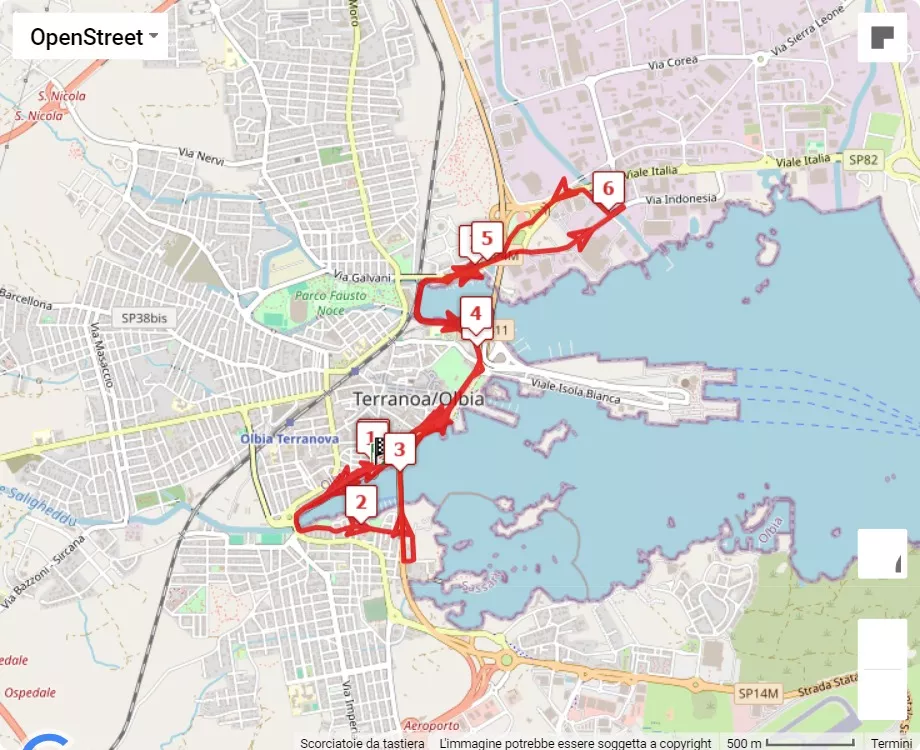 Olbia21 Mezza Maratona e 10K, 10 km race course map