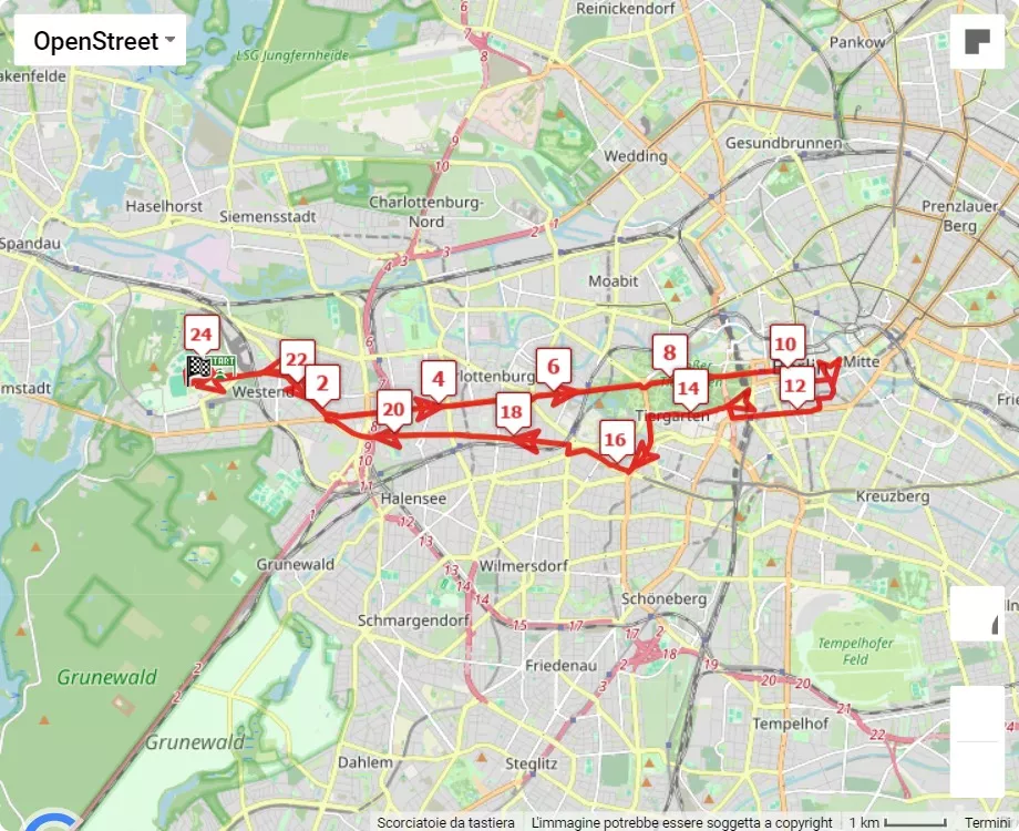 S 25 Berlin 2024, mappa percorso gara 25 km
