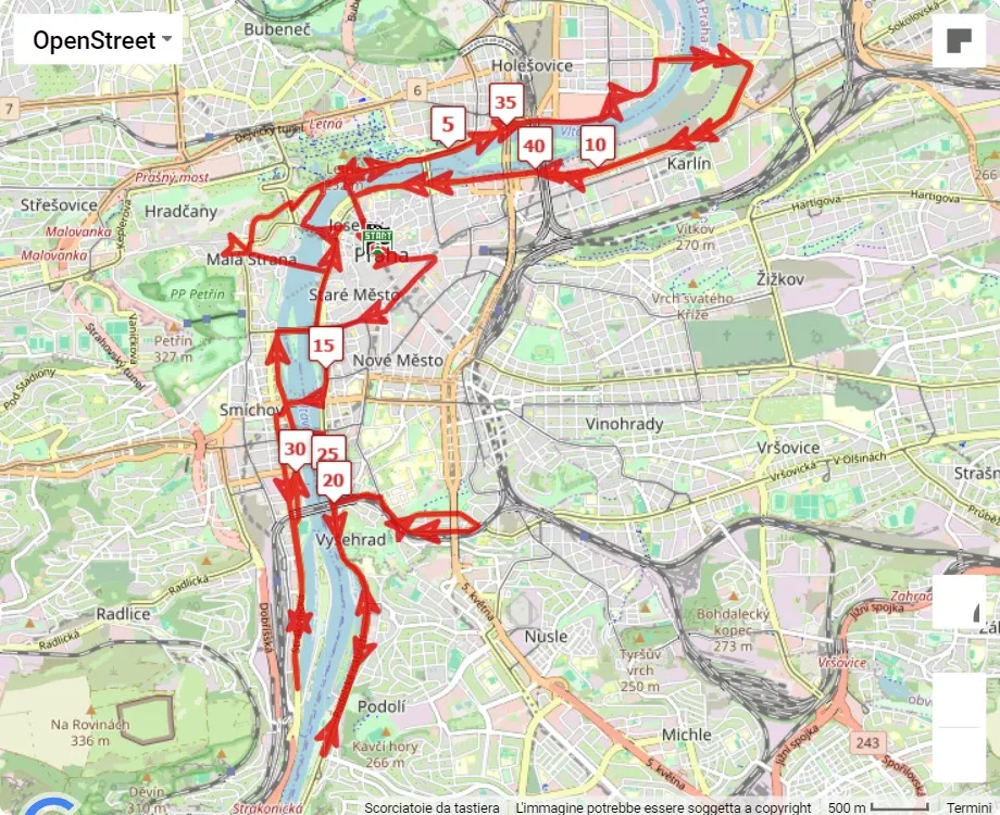 mappa percorso di gara Prague International Marathon 2024
