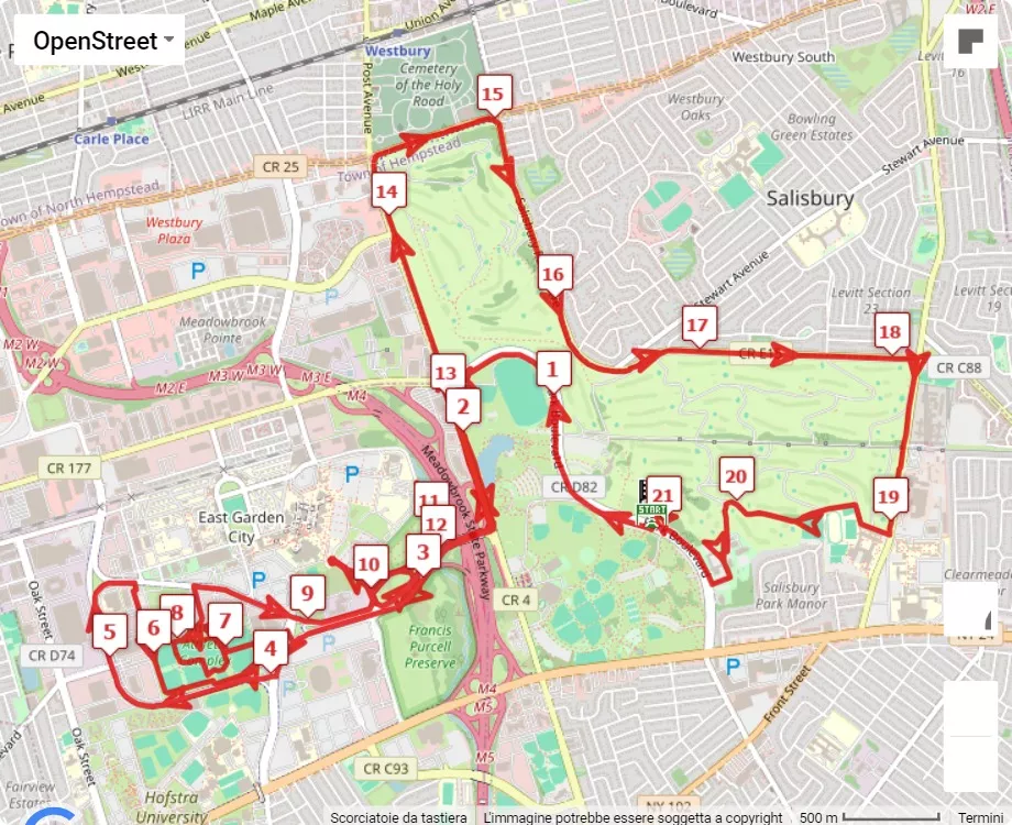 Jovia Long Island Marathon Festival of Races, mappa percorso gara 21.0975 km