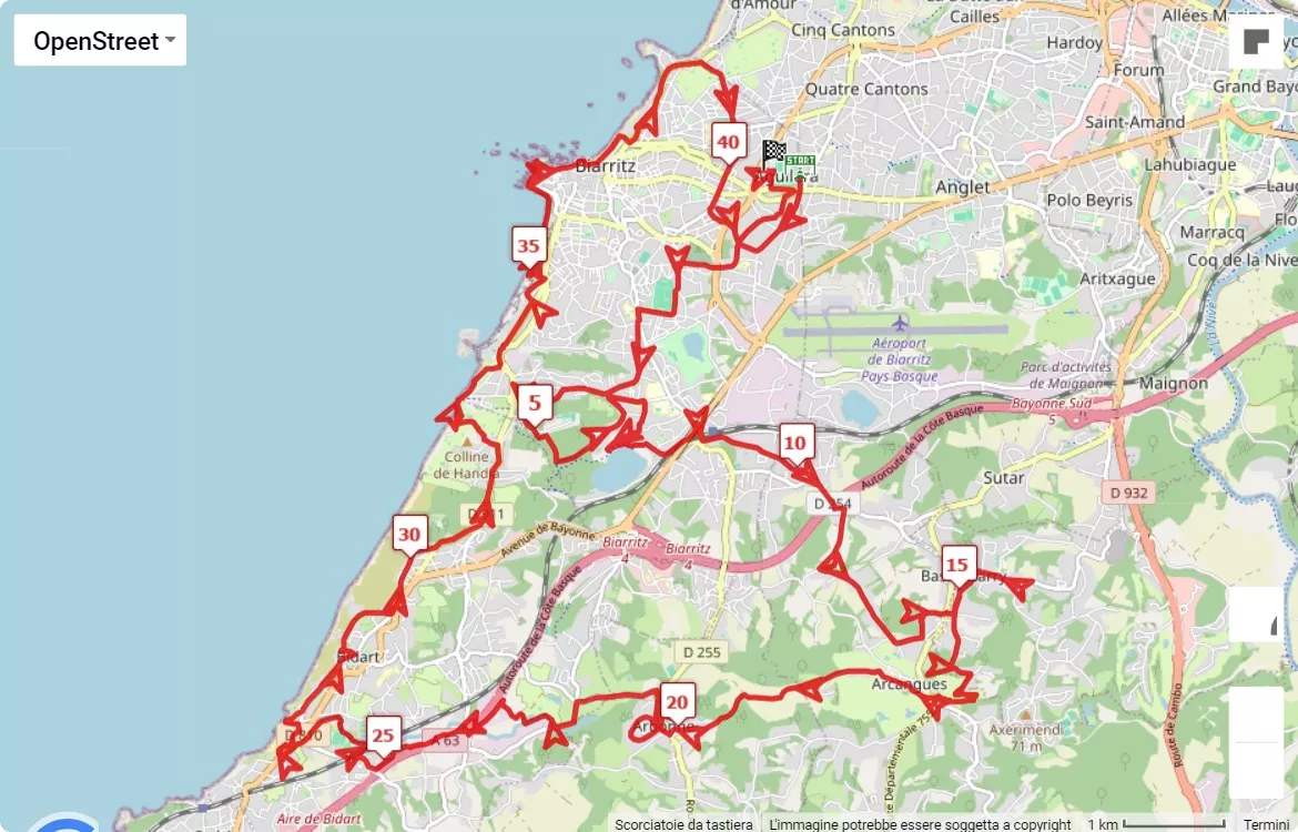 International Marathon of Biarritz, 42.195 km race course map