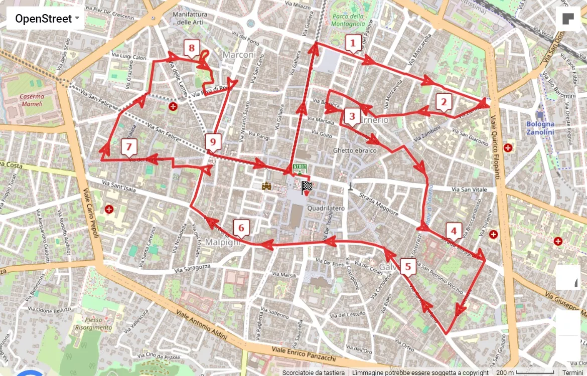 42° StraBologna, 10 km race course map