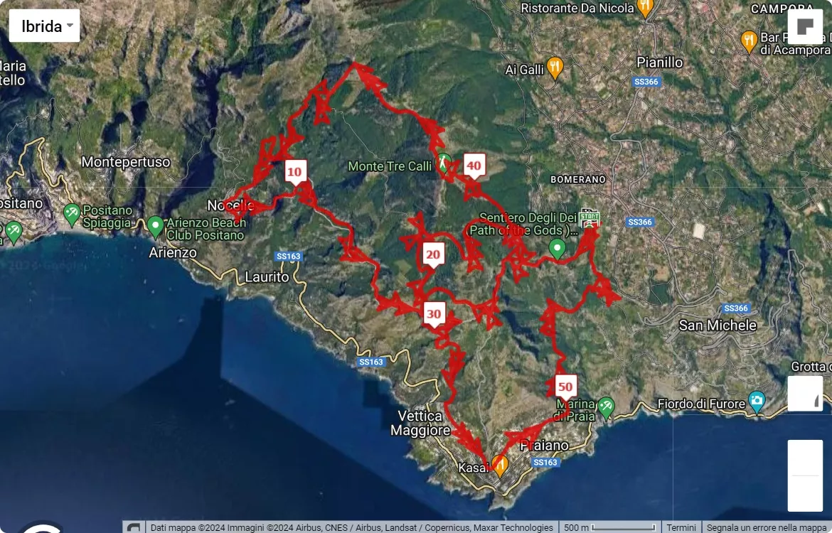 mappa percorso di gara 8° Amalfi Positano UltraTrail - 7° Trail delle Sirene