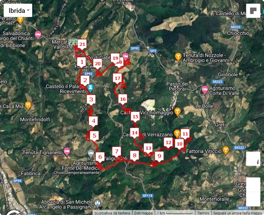 Chianti Classico Marathon 2024, 21.8 km race course map