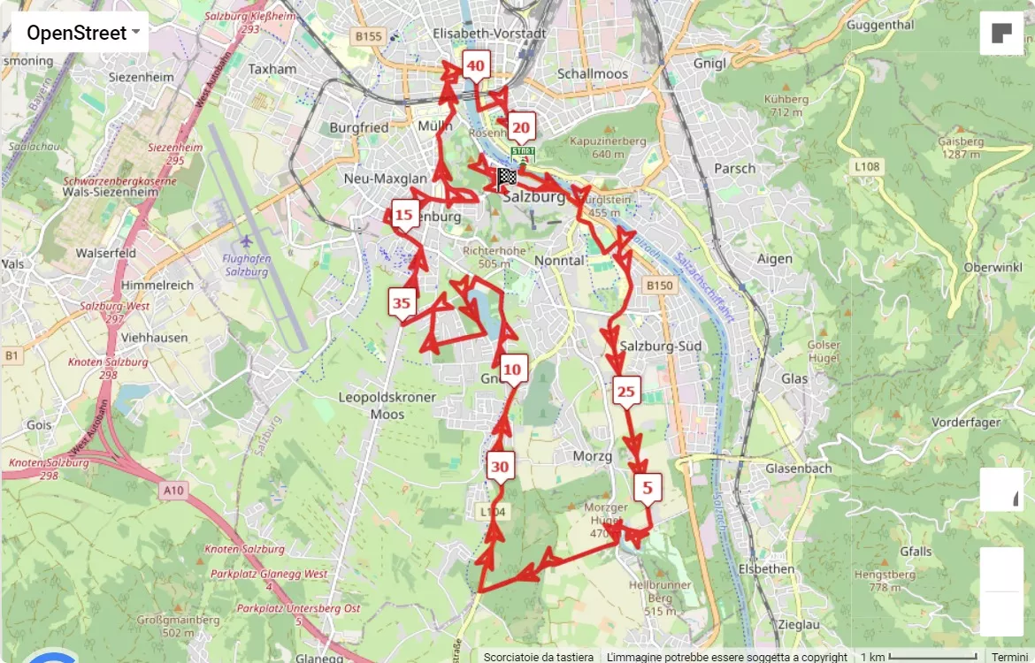 mappa percorso di gara Salzburg Marathon