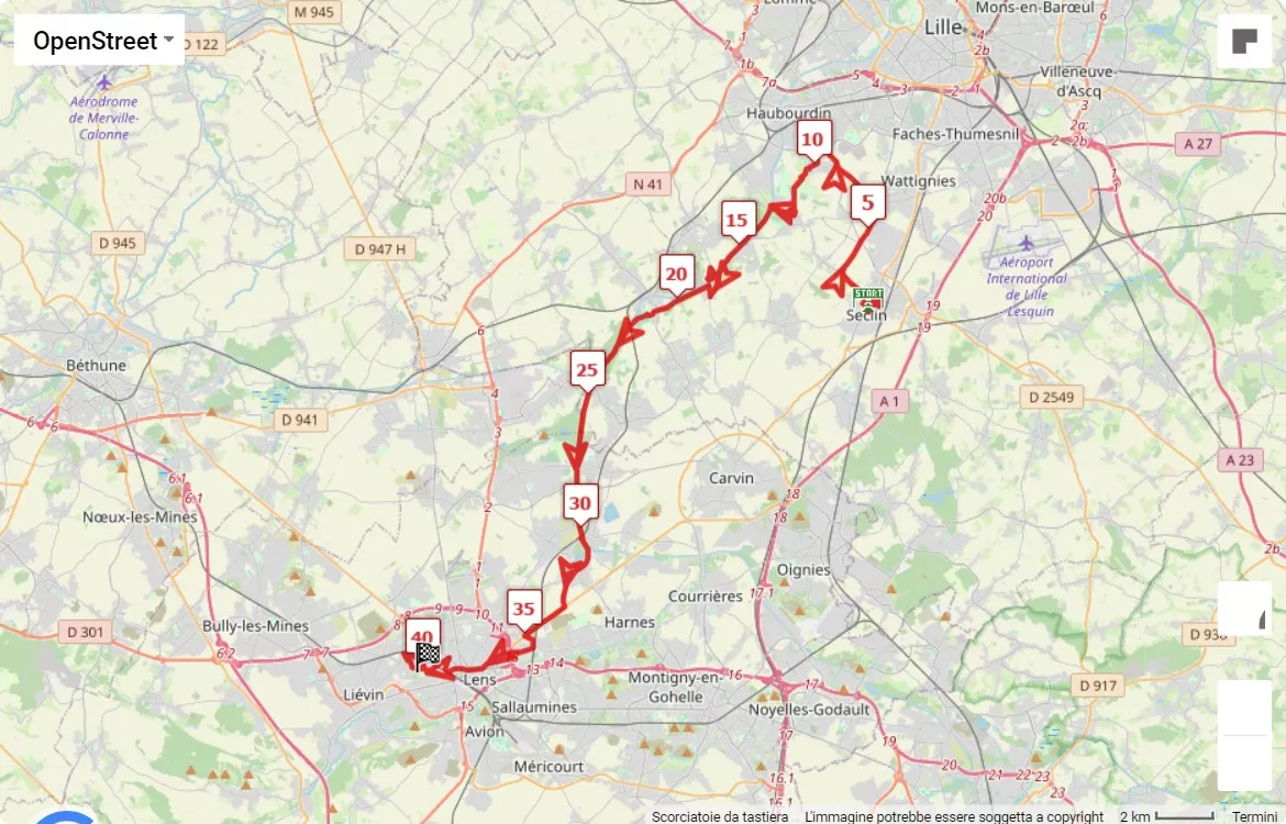 La Route du Louvre, mappa percorso gara 42.195 km