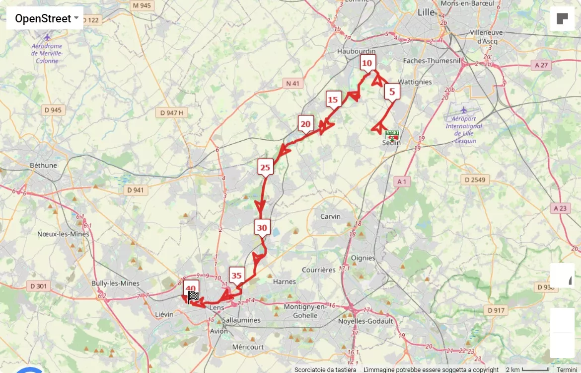 mappa percorso di gara La Route du Louvre