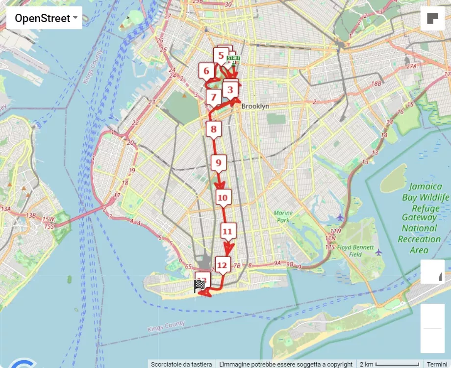 2024 RBC Brooklyn Half, mappa percorso gara 21.0975 km