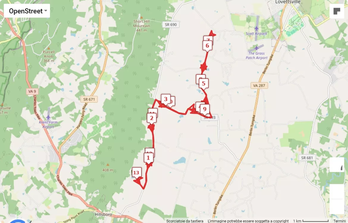 mappa percorso di gara Virginia Wine Country Half Marathon 2024