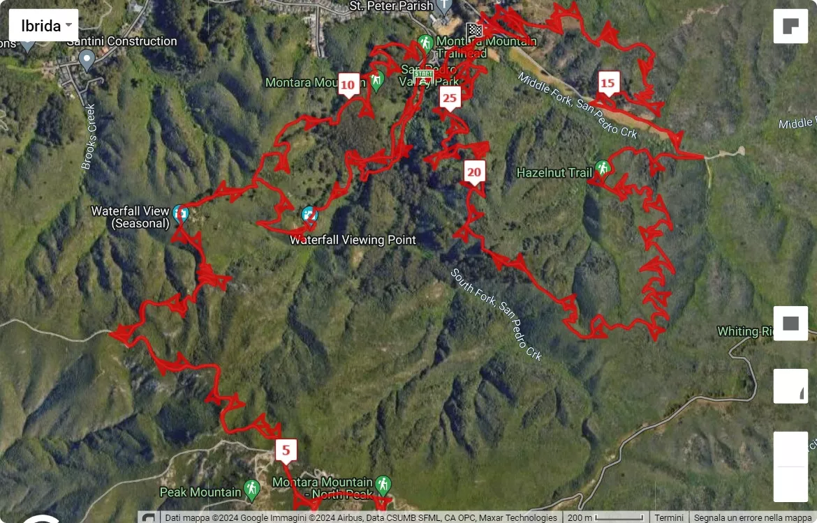 mappa percorso di gara Pacifica Foothills Trail Run