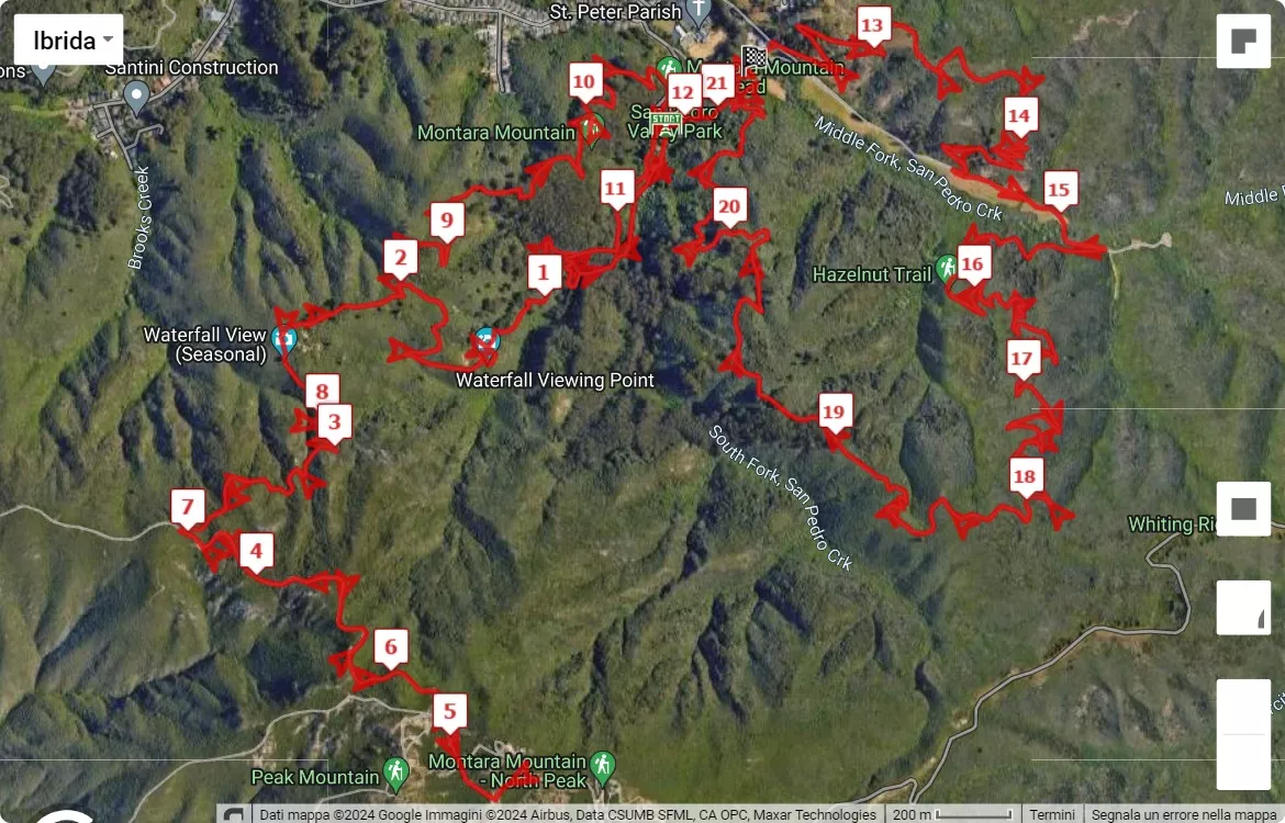 Pacifica Foothills Trail Run, 21.0975 km race course map