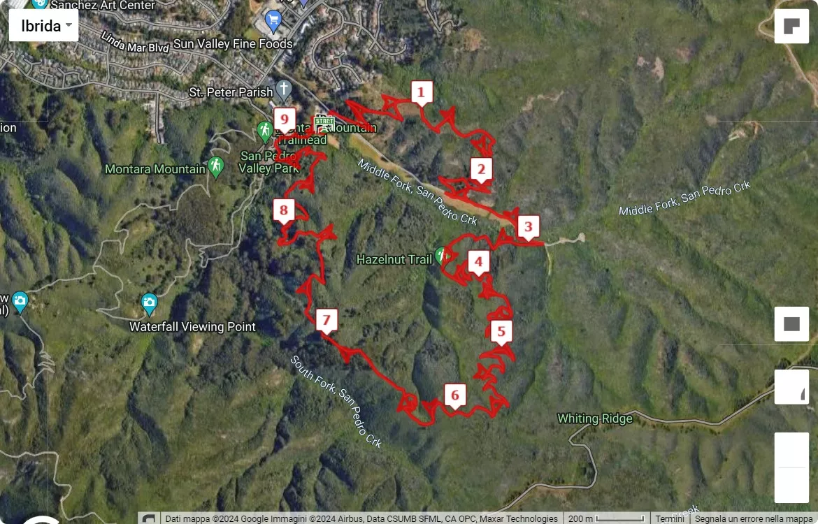 Pacifica Foothills Trail Run, 10 km race course map