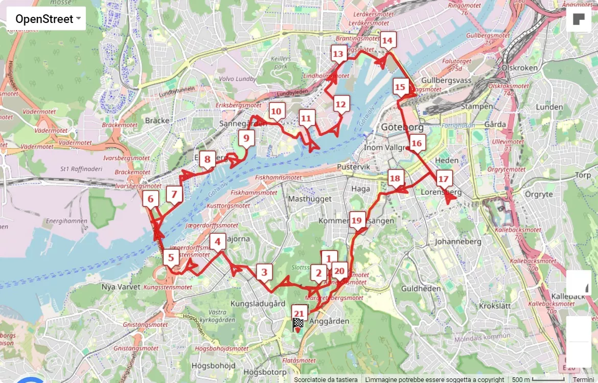 mappa percorso di gara Göteborgsvarvet 2024