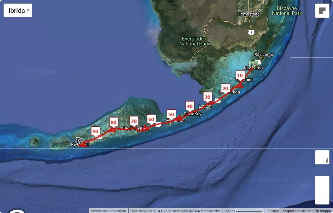 mappa percorso di gara Keys 100