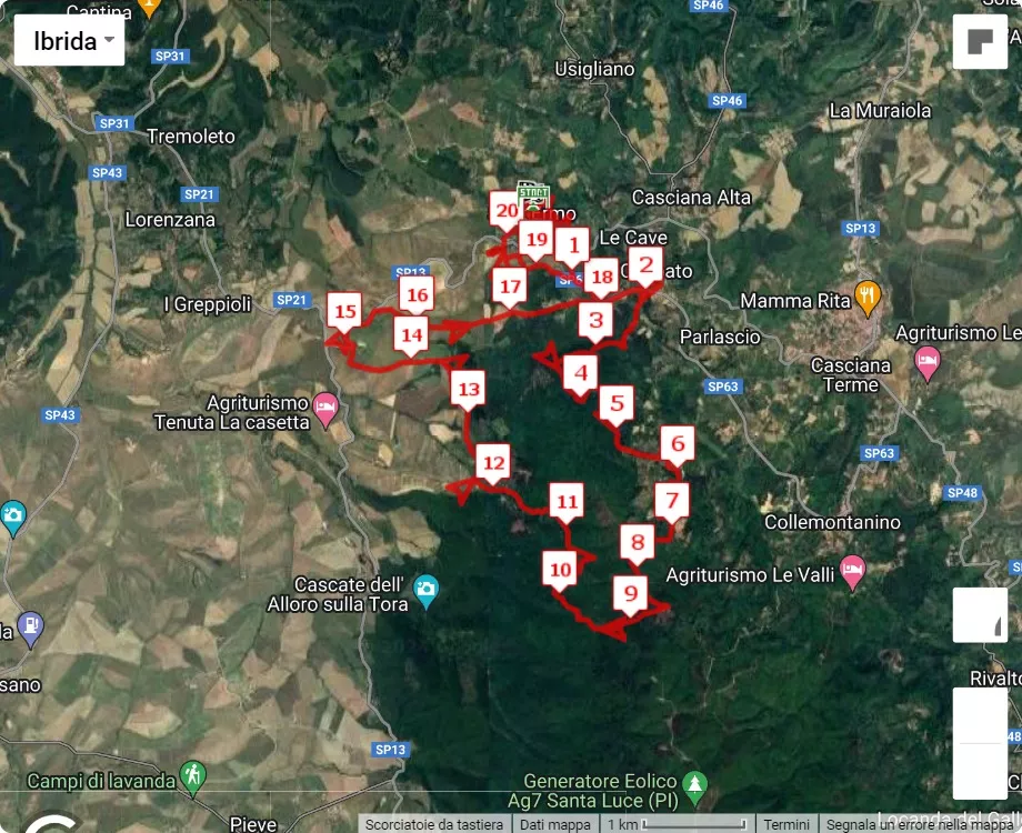 Trail degli antichi lavatoi, mappa percorso gara 21 km