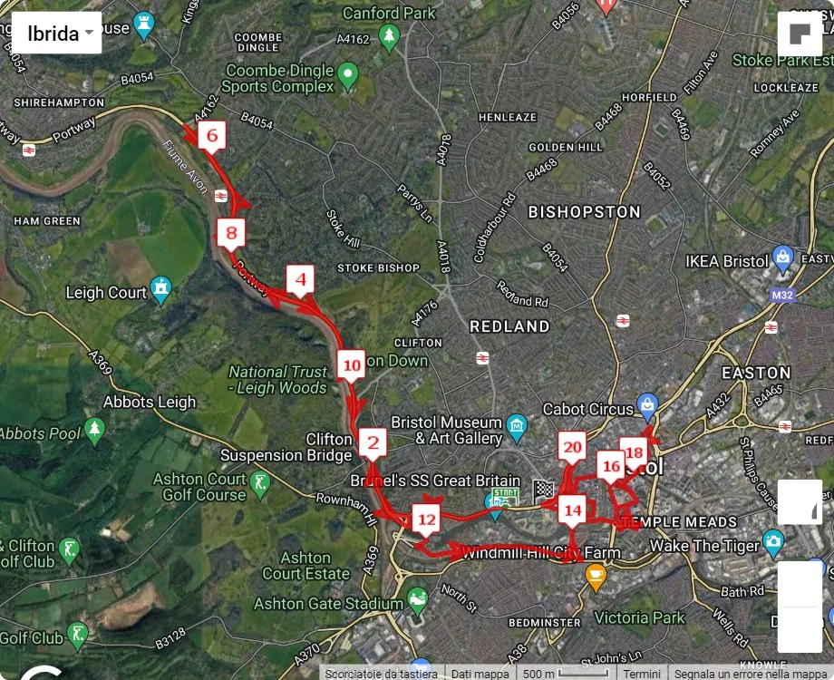 mappa percorso di gara AJ Bell Great Bristol Run