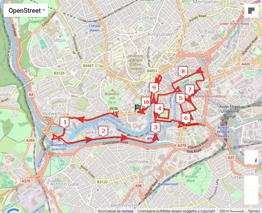AJ Bell Great Bristol Run, 10 km race course map