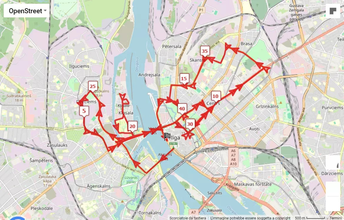 Rimi Riga Marathon, 42.195 km race course map