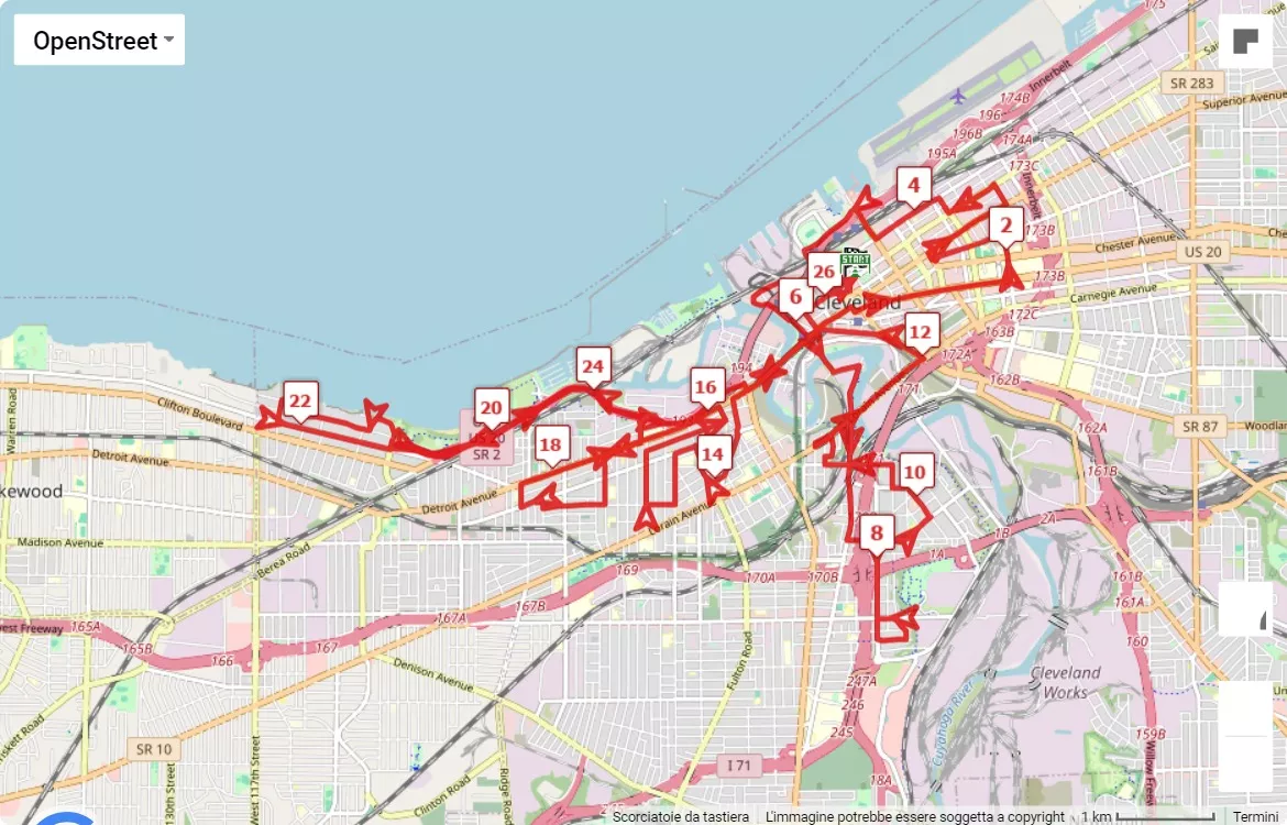 mappa percorso di gara Cleveland Marathon