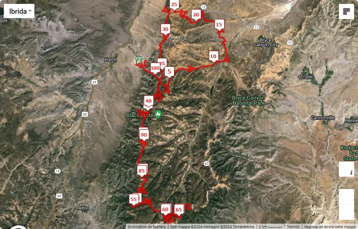 mappa percorso di gara Bryce Canyon Ultras