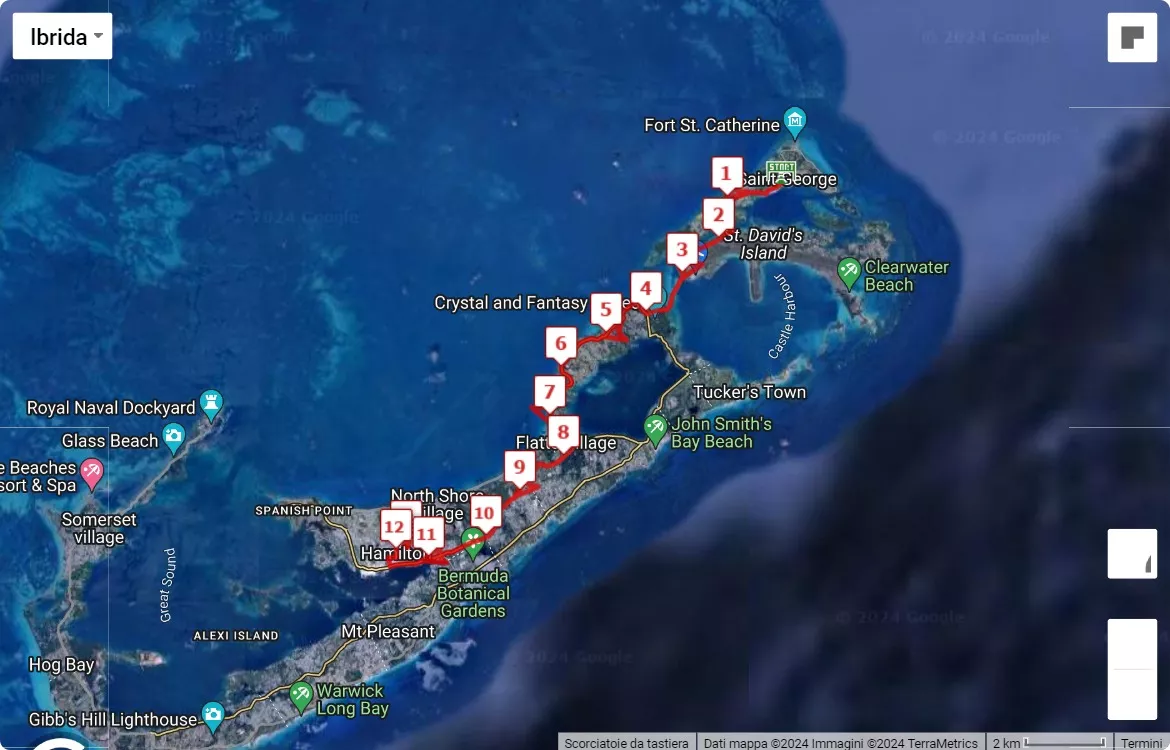 Bermuda Half Marathon Derby 2024, 21.0975 km race course map