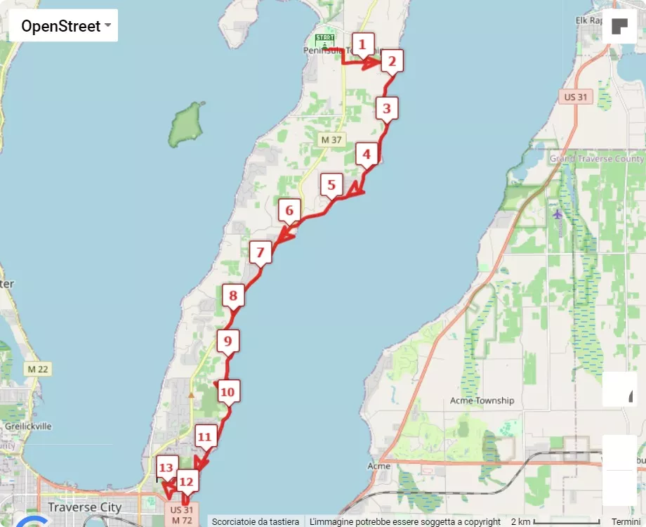 Bayshore Marathon 2024, 21.0975 km race course map