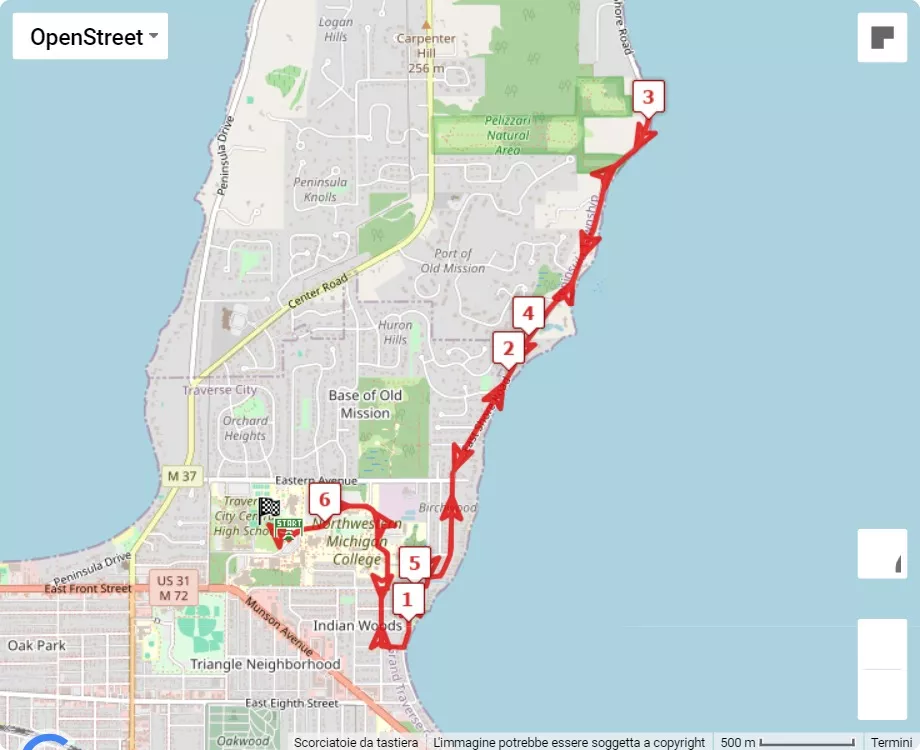 Bayshore Marathon 2024, 10 km race course map