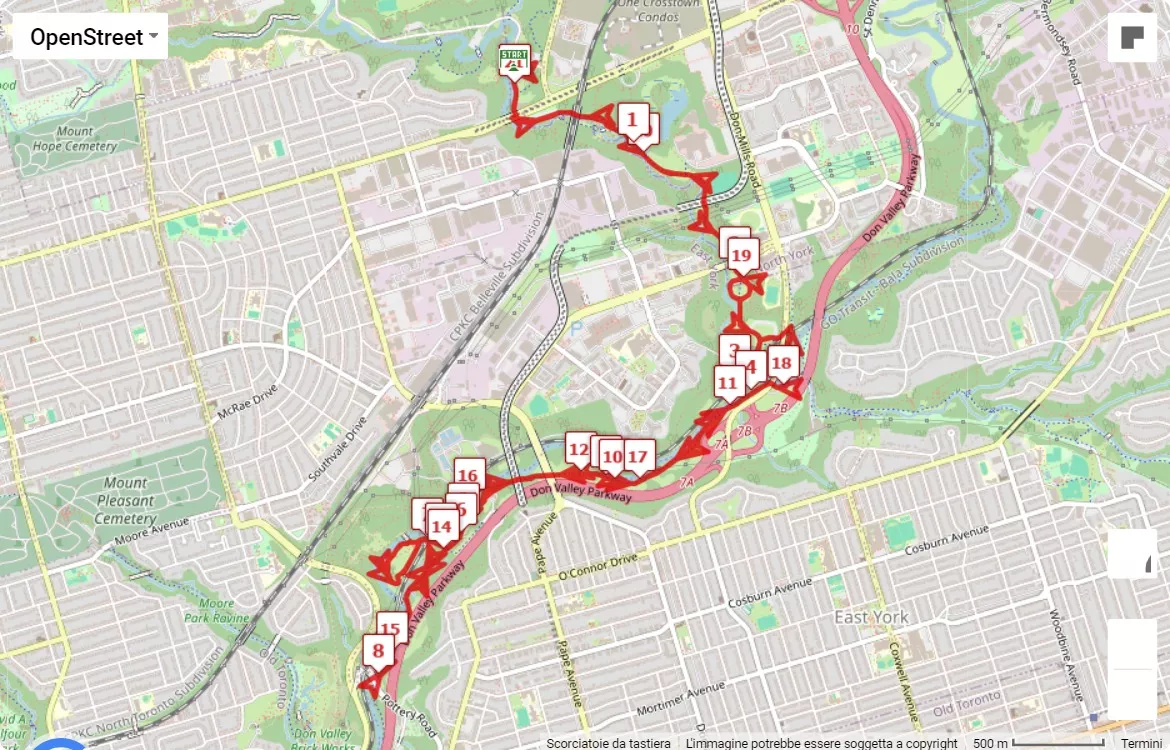 mappa percorso di gara Puma Toronto women’s half marathon