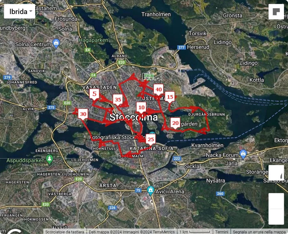 mappa percorso di gara Adidas Stockholm Marathon 2024
