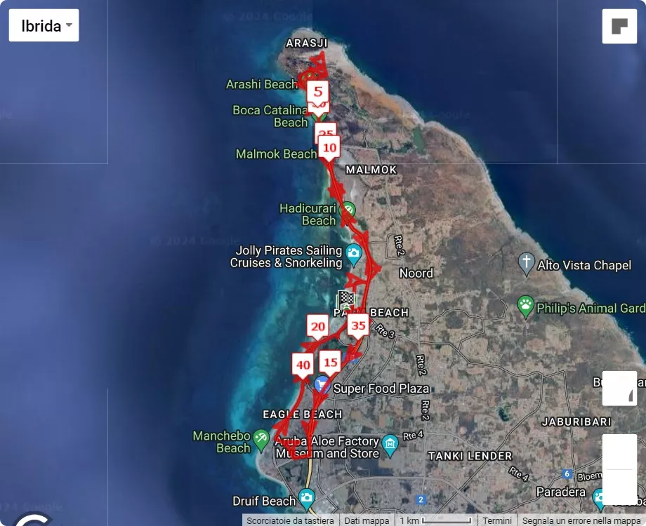 mappa percorso di gara KLM Aruba Marathon