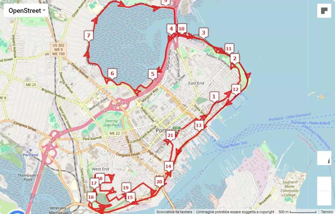 race course map Shipyard Old Port Half Marathon & 5K Run