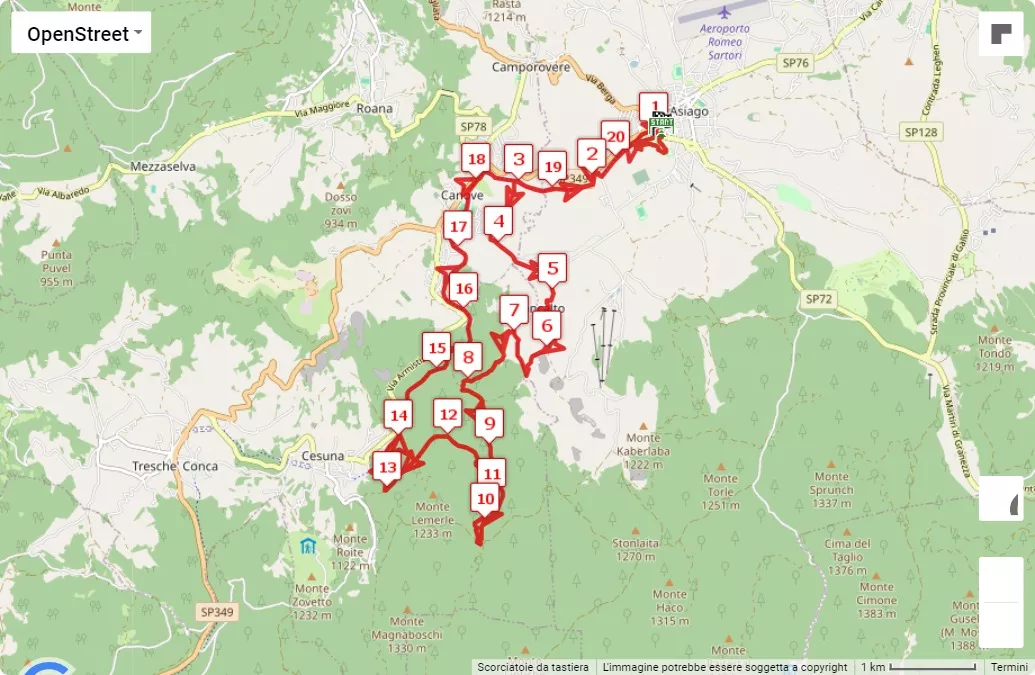 18° La Corsa del Trenino, 20 km race course map