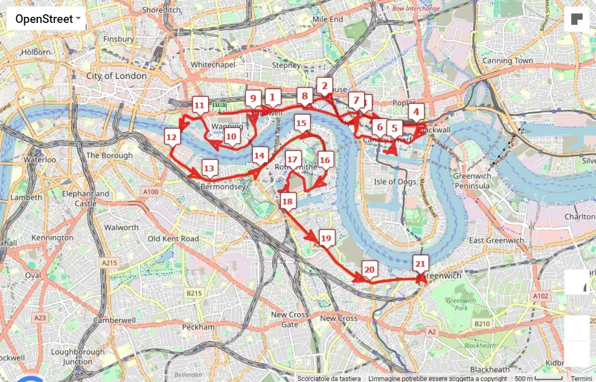 The Big Half 2024, mappa percorso gara 21.0975 km