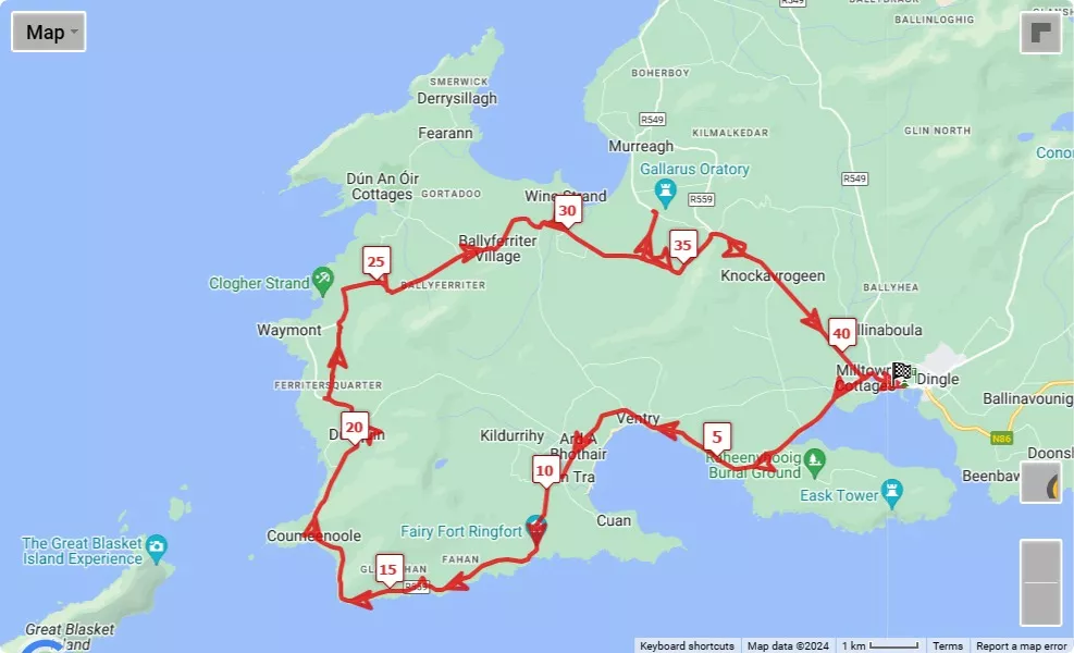 mappa percorso di gara Dingle Full and Half Marathon 2024