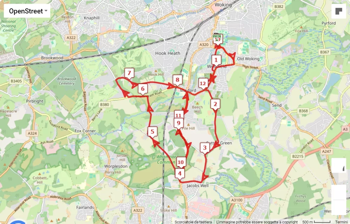 Surrey Half Marathon, 21.0975 km race course map