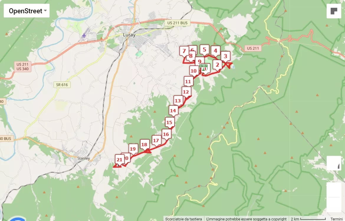 Shenandoah Half Marathon, mappa percorso gara 21.0975 km