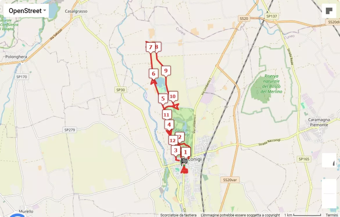 Castello di Racconigi 2024, 12.5 km race course map