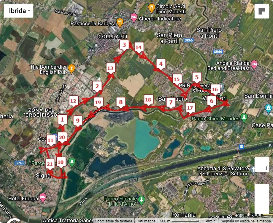 mappa percorso di gara Mezza di Signa Città della Paglia