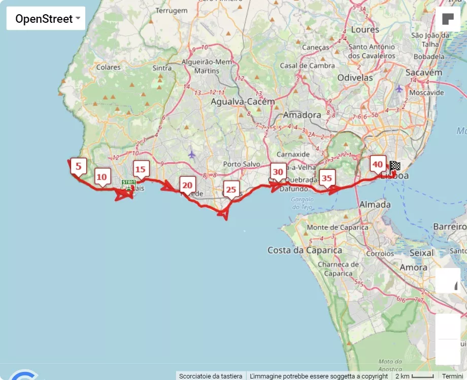 mappa percorso di gara EDP Lisbon Marathon 2024